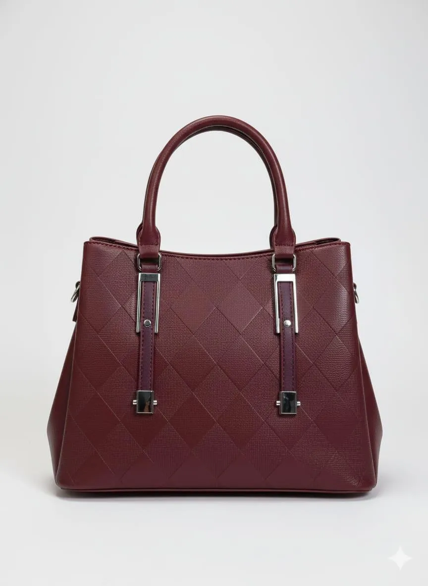 Quilted Brown Tote Bag with Initial and Lock Charm Chain Strap